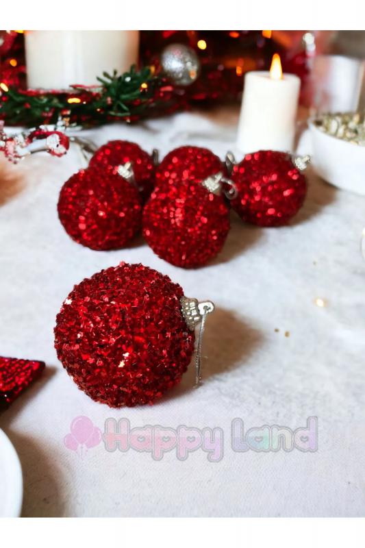 Happyland Yılbaşı Ağacı Çam Ağacı Süs Pullu Simli Model 6 Adet Yılbaşı Topu 6 cm Cici Top 