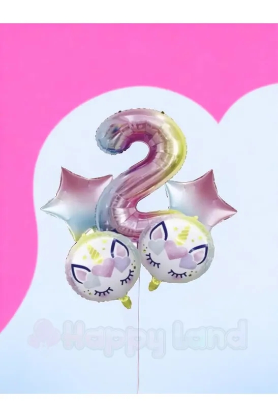 Happyland Unicorn 2 Yaş Rakam Balon Seti Unicorn Konsept Doğum Günü Balon Seti