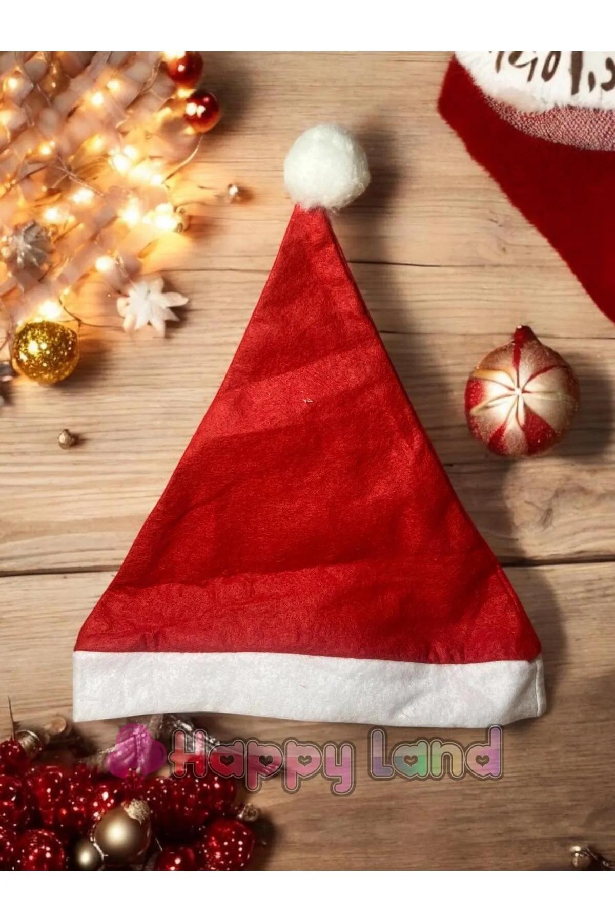 Happyland Yılbaşı Şapkası Elyaf Yetişkin Noel Baba Şapkası 1 Adet Yeni Yıl Aksesuar
