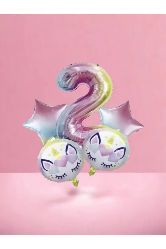 Happyland Unicorn 2 Yaş Rakam Balon Seti Unicorn Konsept Doğum Günü Balon Seti