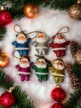 Happyland Yılbaşı Çam Ağacı Süsü 4 cm 6 ader Renkli Noel Baba Süs Simli Yılbaşı Noel Baba Süs