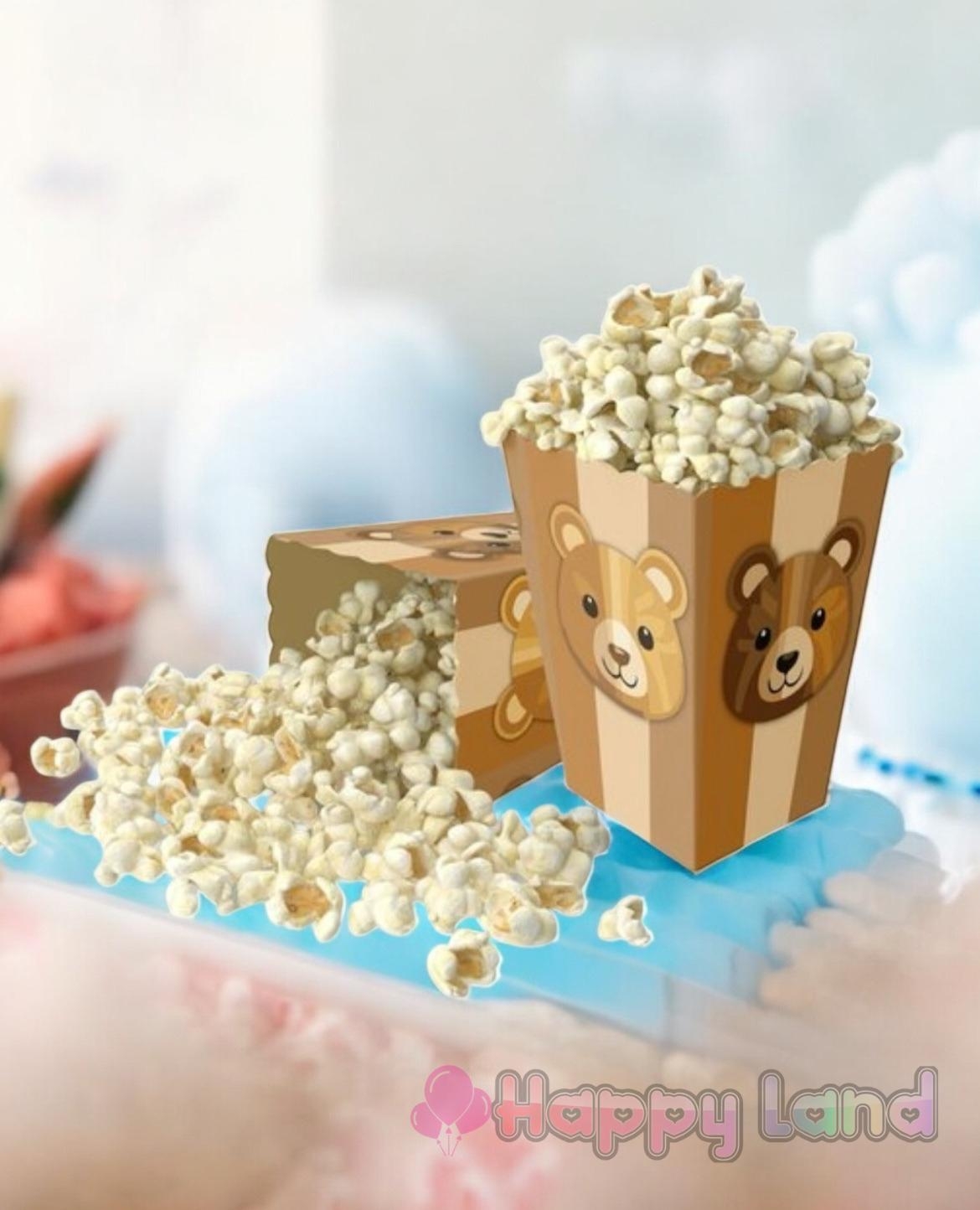 Happyland Ayıcıklı Retro ( Kahve )Mısır Kutusu Doğum Günü Baby shower Mısır Kutusu