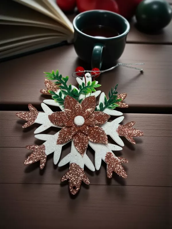 Happyland Yılbaşı Ağacı Süsü Yılbaşı Çiçekli Rose Gold ASMA Süs Kartanesi Model 15cm HPY26050