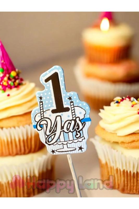 1 Yaş Doğum Günü Partisi 1 Yaş Lüks Varaklı Kürdan  10 Adet Mavi Gold 1 Yaş Kürdanı
