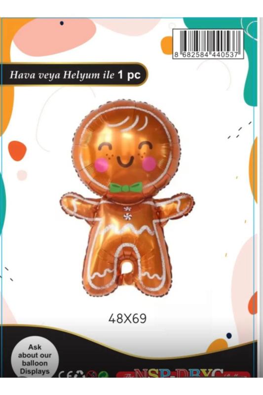 Yılbaşı Balonu Gingerbread Kurabiye Adam Folyo Balon 48*69 cm Yılbaşı Balonları