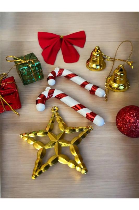 Yılbaşı Ağacı Süsleme Seti Gold Tepe Yıldızlı Model Mini 9’lu Yılbaşı Süsleri