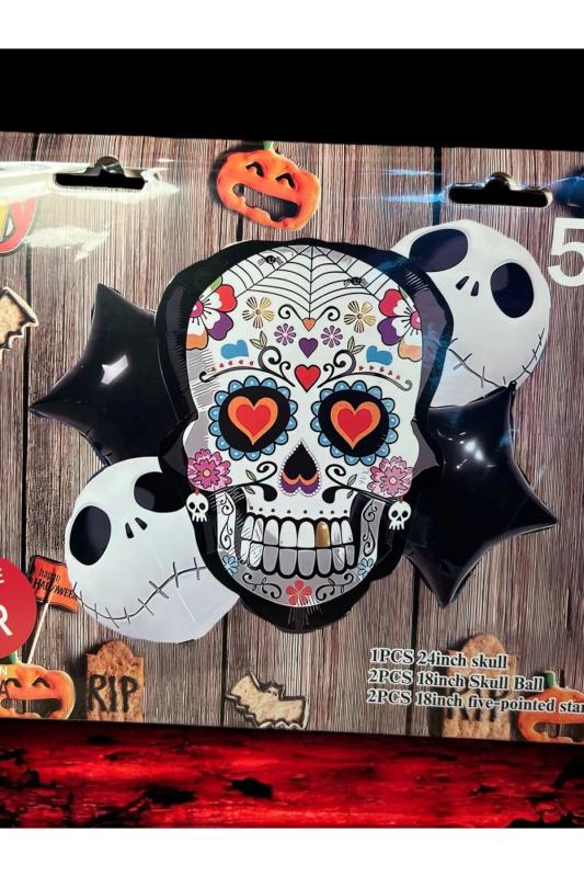 Halloween Cadılar Bayramı Kurukafa Model 5’li Folyo Balon Seti