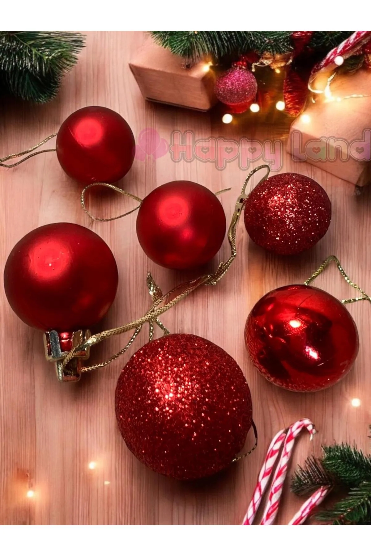 Yılbaşı Topu  6 Adet 3 cm Cici Top Kırmızı Yılbaşı Çam Ağacı Süsü Dekor Süsleme Seti