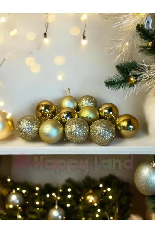 Yılbaşı Çam Ağacı Süsü 3 Cm 12 Adet Mini Gold Yılbaşı Topu Gold Yılbaşı Topları