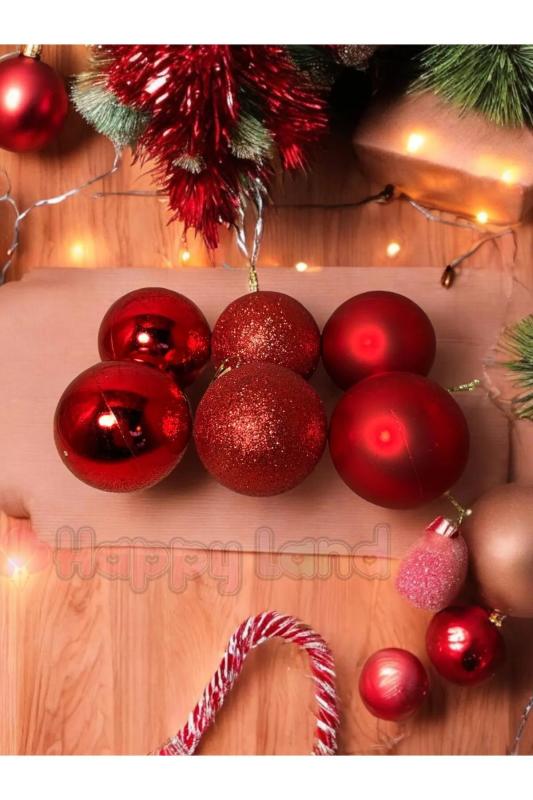 Yılbaşı Çam Ağacı Süsü 6 Cm 6 Adet Kırmızı Yılbaşı Topu Kırmızı Yılbaşı Topları