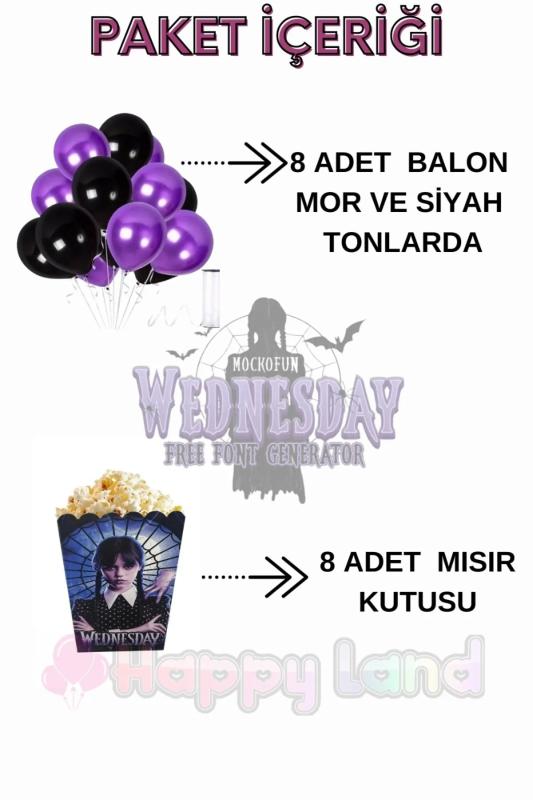 Happyland Wednesday Addams 8 Kişilik Lüks Happy Set Doğum Günü Seti Parti Malzemeleri