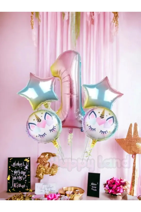 Happyland Unicorn Balon Seti Unicorn 1 Yaş Rakam Balon Seti