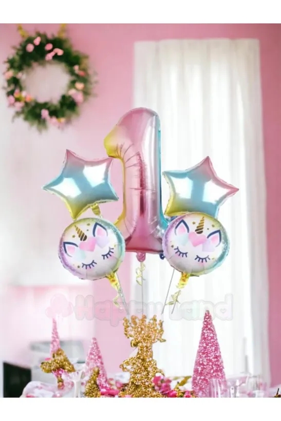 Happyland Unicorn Balon Seti Unicorn 1 Yaş Rakam Balon Seti