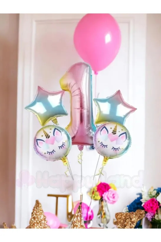 Happyland Unicorn Balon Seti Unicorn 1 Yaş Rakam Balon Seti