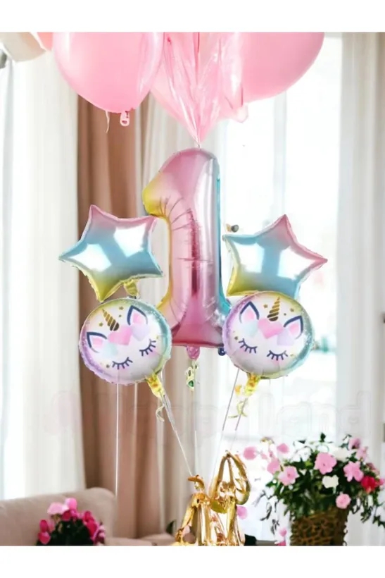 Happyland Unicorn Balon Seti Unicorn 1 Yaş Rakam Balon Seti