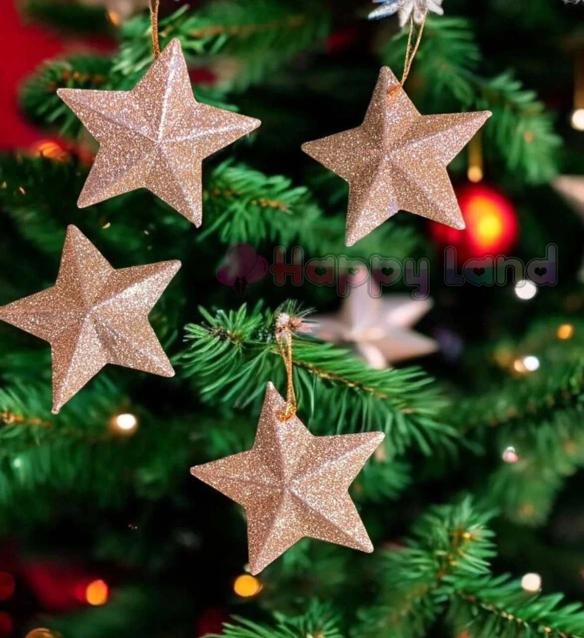 Happyland Yılbaşı Ağacı Süsü 4’lü Gold Renkli Yıldız Süs 7 cm Yıldız Çam Ağacı Süsü HPY26010