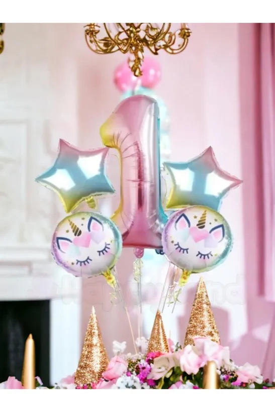 Happyland Unicorn Balon Seti Unicorn 1 Yaş Rakam Balon Seti