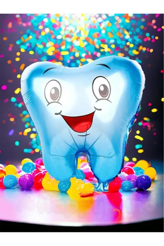 Happyland 1 Adet  Mavi  Diş Şeklinde Folyo Balon İlk Diş Buğdayı Balonu