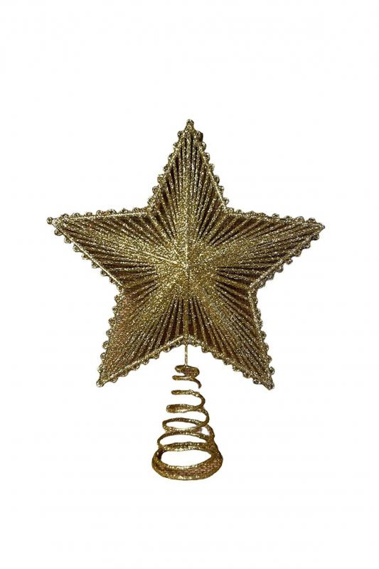 Happyland Yılbaşı Çam Ağacı Süsü Lüks Gold Yılbaşı Ağacı Tepe Yıldızı 25 Cm Ayaklı Gold Simli