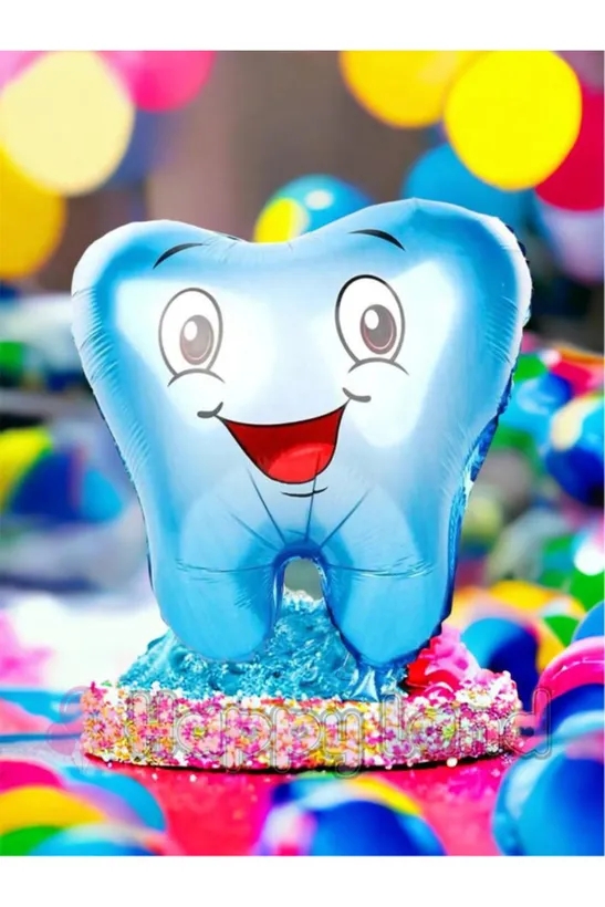 Happyland 1 Adet  Mavi  Diş Şeklinde Folyo Balon İlk Diş Buğdayı Balonu