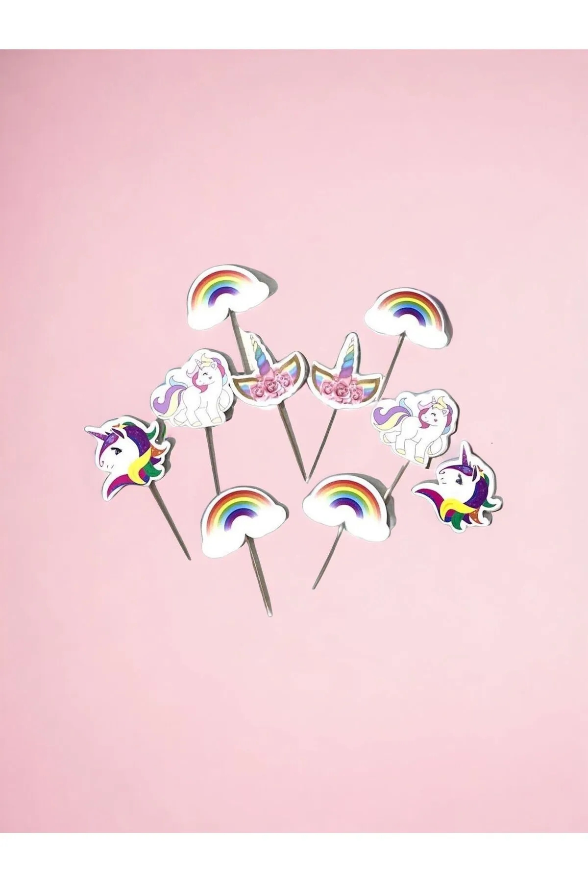 Happyland Unicorn Kürdanlı Cupcake Süsü Unicorn Kürdan Doğum Günü Süsü 20 Adet