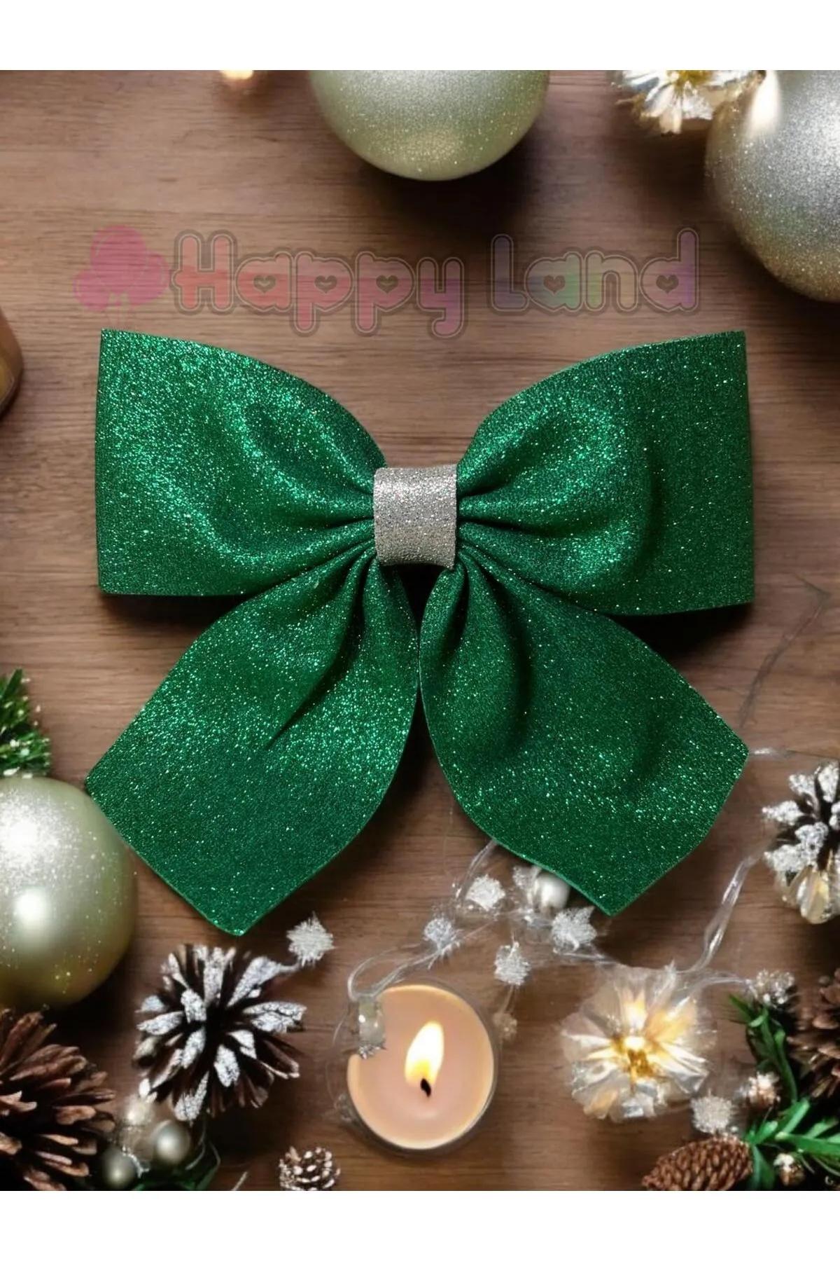Happyland Yılbaşı Yeşil Renk Kapı Sofra Ağaç Süsü Simli Eva Fiyonk Dekor Yılbaşı Süs 20 Cm Yeşil