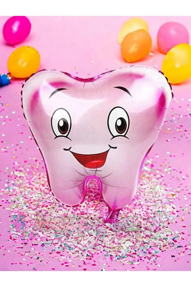 Happyland 1 Adet Pembe Diş Şeklinde Folyo Balon İlk Diş Buğdayı Balonu