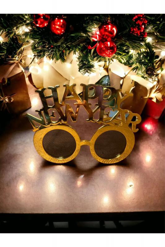 Happyland Yılbaşı Parti Gözlüğü Happy New Year Yazılı Gold Yılbaşı Gözlük Yeni Yıl Aksesuar
