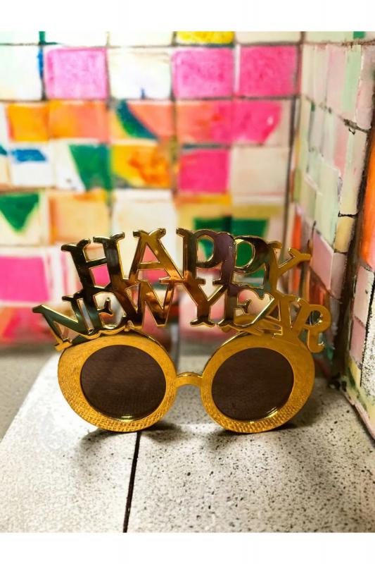 Happyland Yılbaşı Parti Gözlüğü Happy New Year Yazılı Gold Yılbaşı Gözlük Yeni Yıl Aksesuar