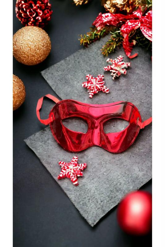 Happyland Yılbaşı Kırmızı Balo Maskesi Yeni Yıl Aksesuarı Plastik Balo Maskesi