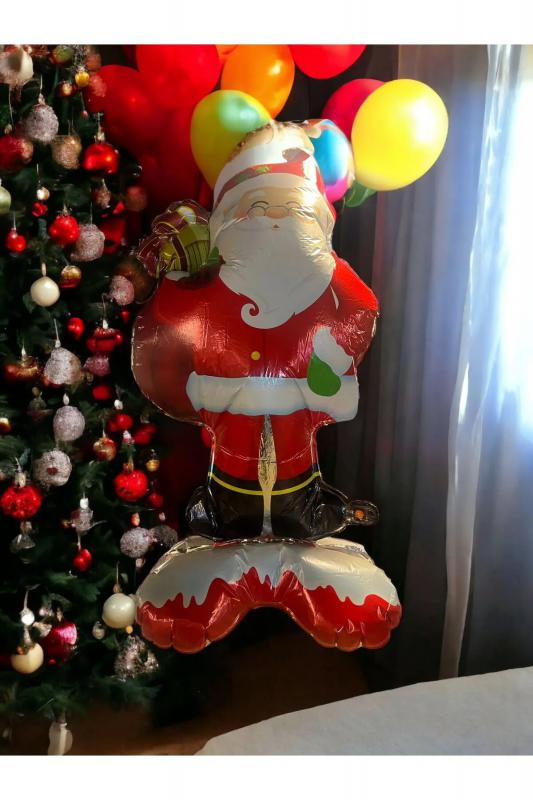Happyland Yılbaşı Ayaklı Noel Baba Balonu Büyük Boy Yılbaşı Süsleri Noel Baba Şekilli Balon 100 cm 