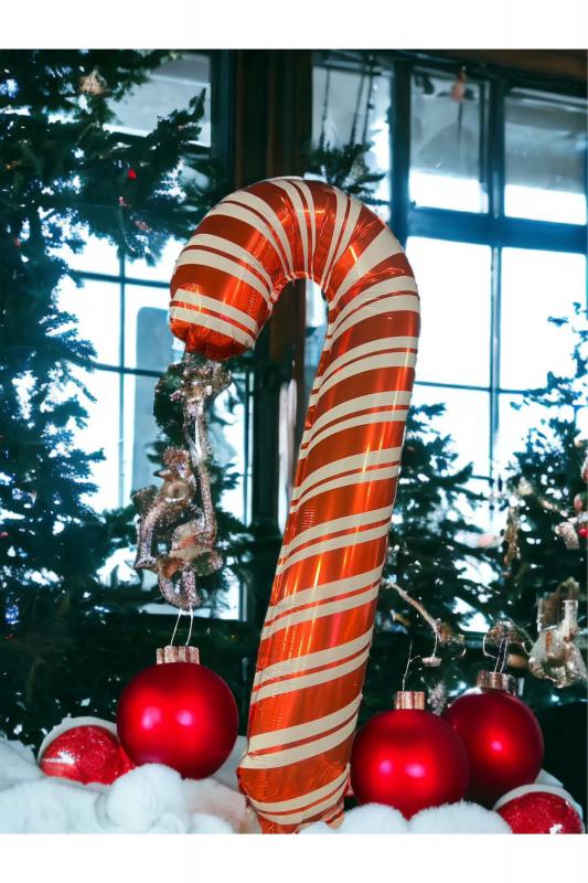 Happyland Yılbaşı Baston Şeker Orta Boy Yılbaşı Balonu Yeni Yıl Folyo Balon 70 cm Baston Şeker Balon