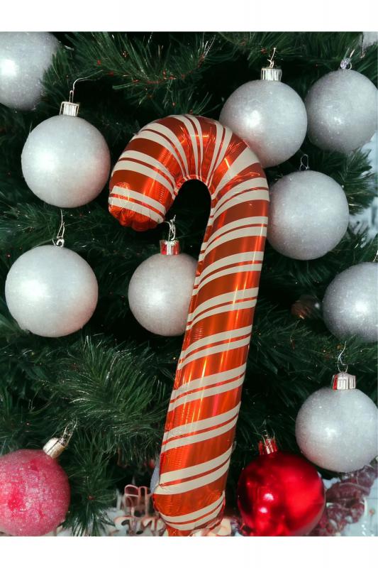 Happyland Yılbaşı Baston Şeker Orta Boy Yılbaşı Balonu Yeni Yıl Folyo Balon 70 cm Baston Şeker Balon