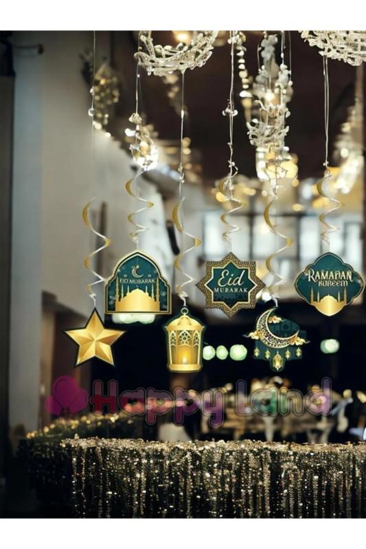 HappylandRamazan 6’lı Tavan Süs Ramazan Mubarak Ramadan Kareem Temalı Sarkıt Ramazan Bayram