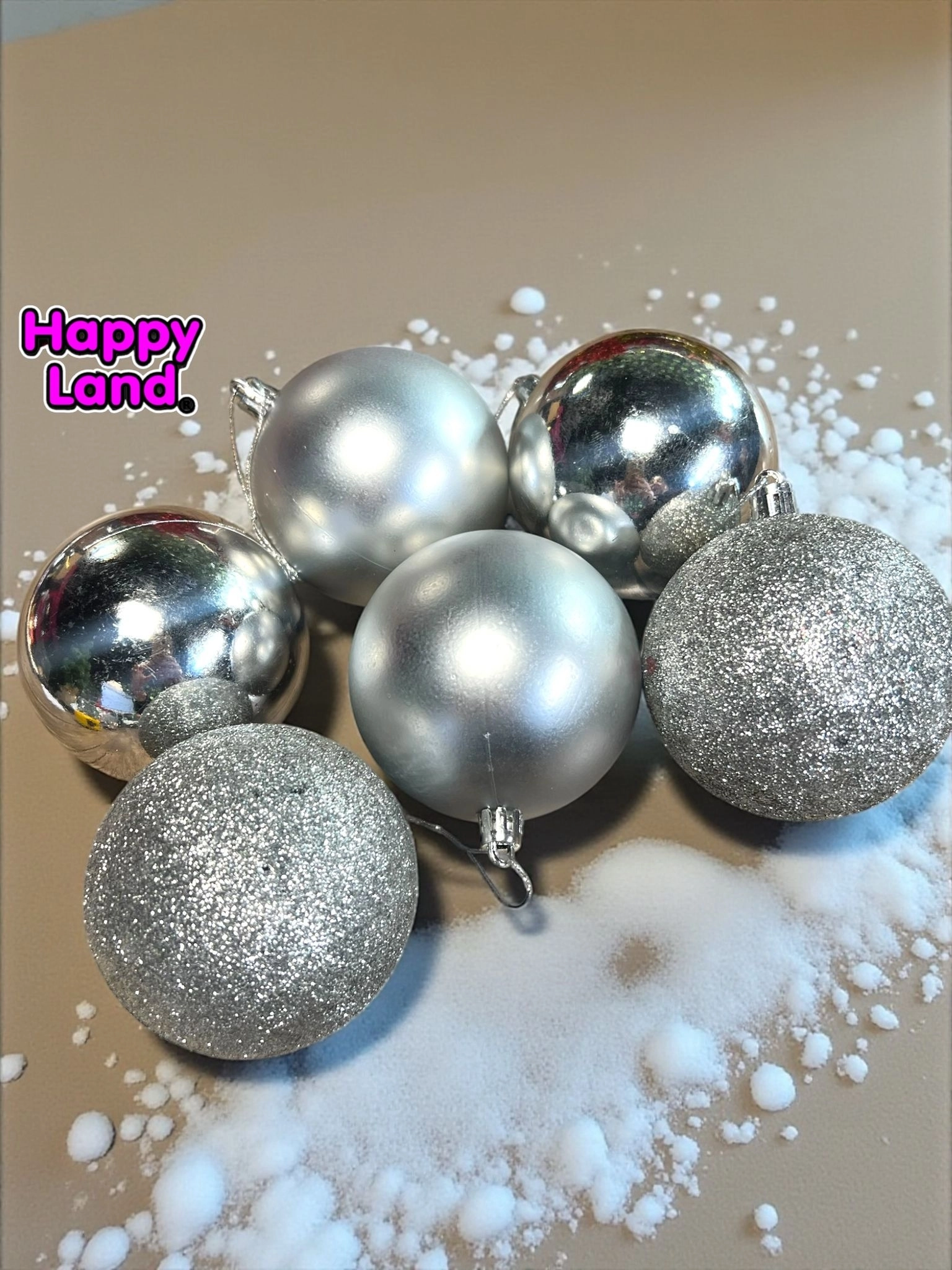 Happyland Yılbaşı Çam Ağacı Süsü 8 cm 6’LI Gümüş Renk Yılbaşı Topu Büyük Boy Yılbaşı Topu HP128