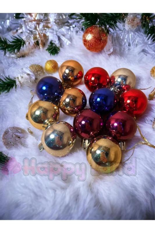 Happyland Yılbaşı Çam Ağacı Süsü 4 cm 12 adet Renkli Toplar 12 Adet Yılbaşı Topu