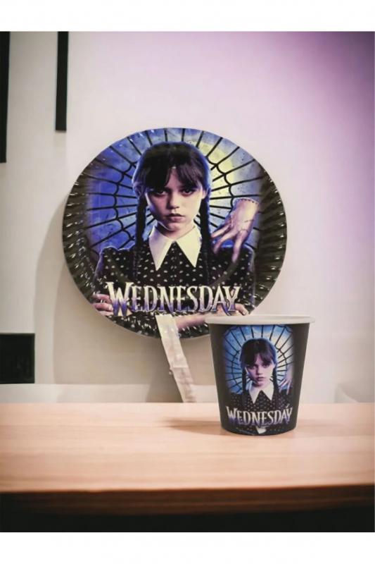 Happyland Wednesday Addams Tabak Bardak Seti Wednesday Doğum Günü Süs 2’li 8 Tabak, 8 Bardak Seti 