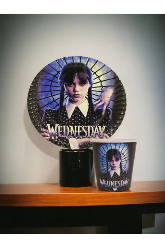 Happyland Wednesday Addams Tabak Bardak Seti Wednesday Doğum Günü Süs 2’li 8 Tabak, 8 Bardak Seti 