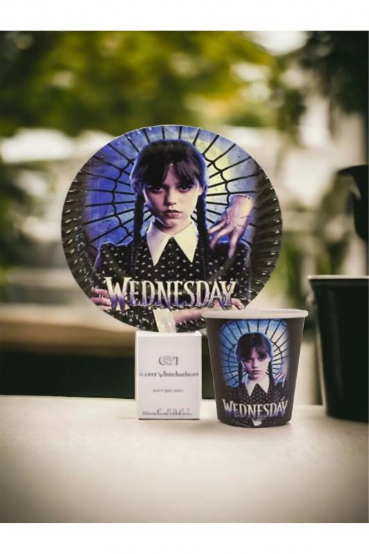 Happyland Wednesday Addams Tabak Bardak Seti Wednesday Doğum Günü Süs 2’li 8 Tabak, 8 Bardak Seti 