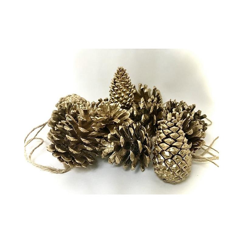 Happyland Yılbaşı Ağacı Süsü Gold Kozalak 6’lı Çam Ağacı Süsü 4-5 cm Noel Süsü