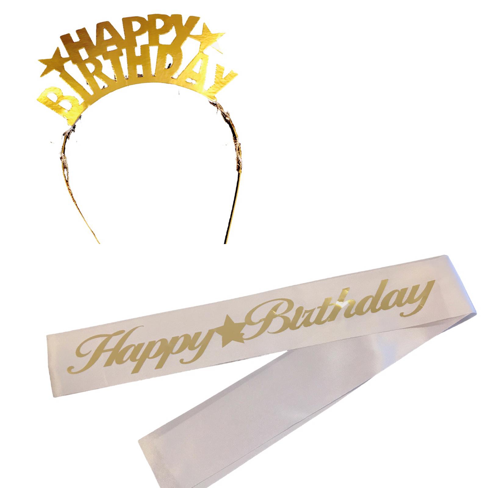 Happyland Happy Birthday Yazılı Gold Taç + Kuşak Seti 2’li Doğum Günü Seti