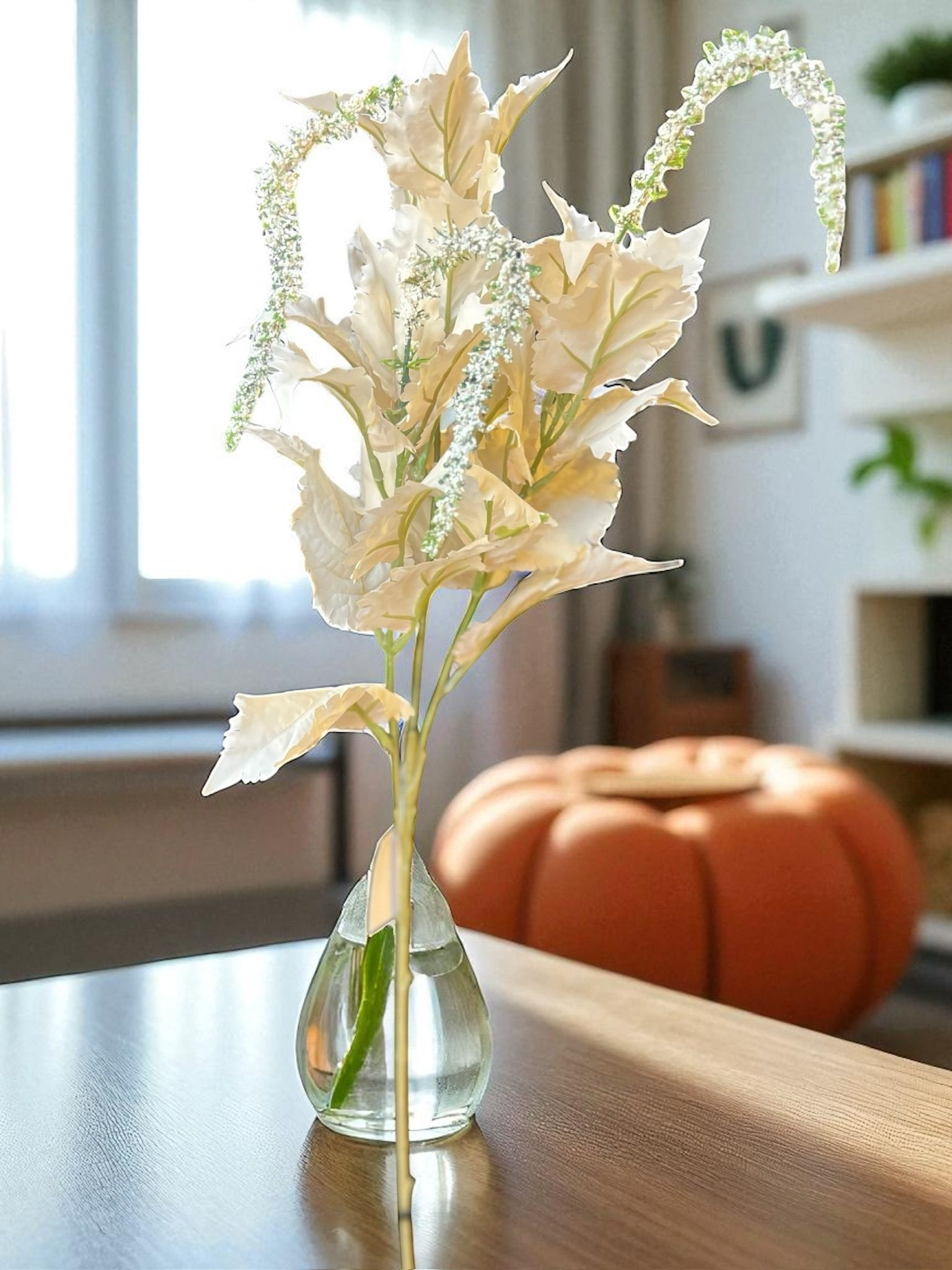 Happyland Yapay Çiçek Yeşillik Dikey Dekor Çiçek Bej