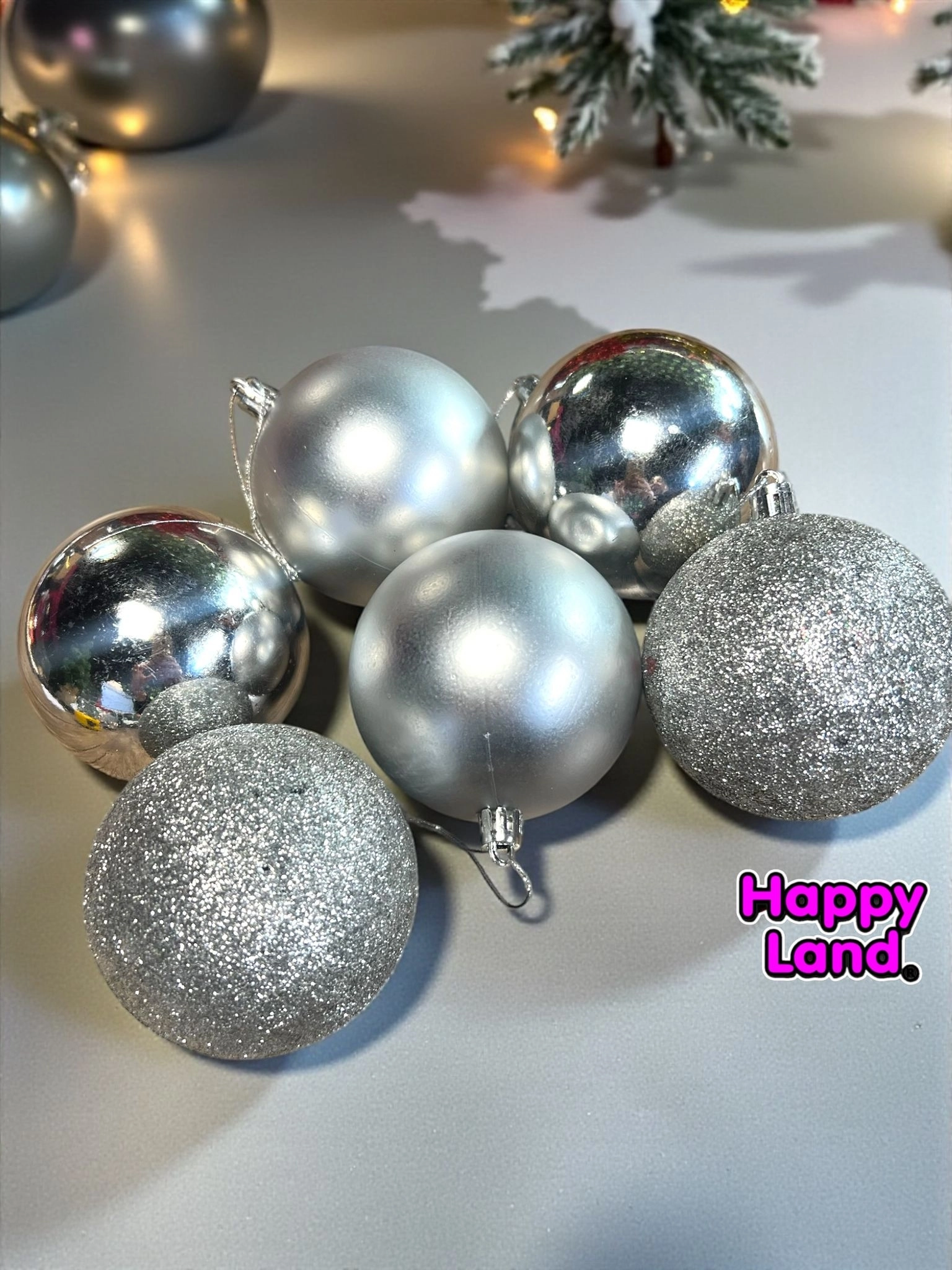 Happyland Yılbaşı Çam Ağacı Süsü 8 cm 6’LI Gümüş Renk Yılbaşı Topu Büyük Boy Yılbaşı Topu HP128
