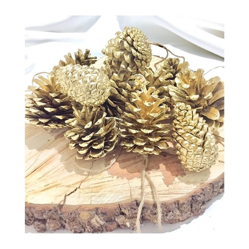 Happyland Yılbaşı Ağacı Süsü Gold Kozalak 6’lı Çam Ağacı Süsü 4-5 cm Noel Süsü