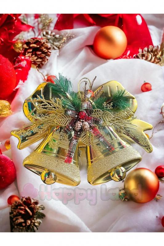 Happyland Yılbaşı Çanlı Kapı Süsü Gold Renk Ağaç Süsü Yılbaşı Dekor Süs