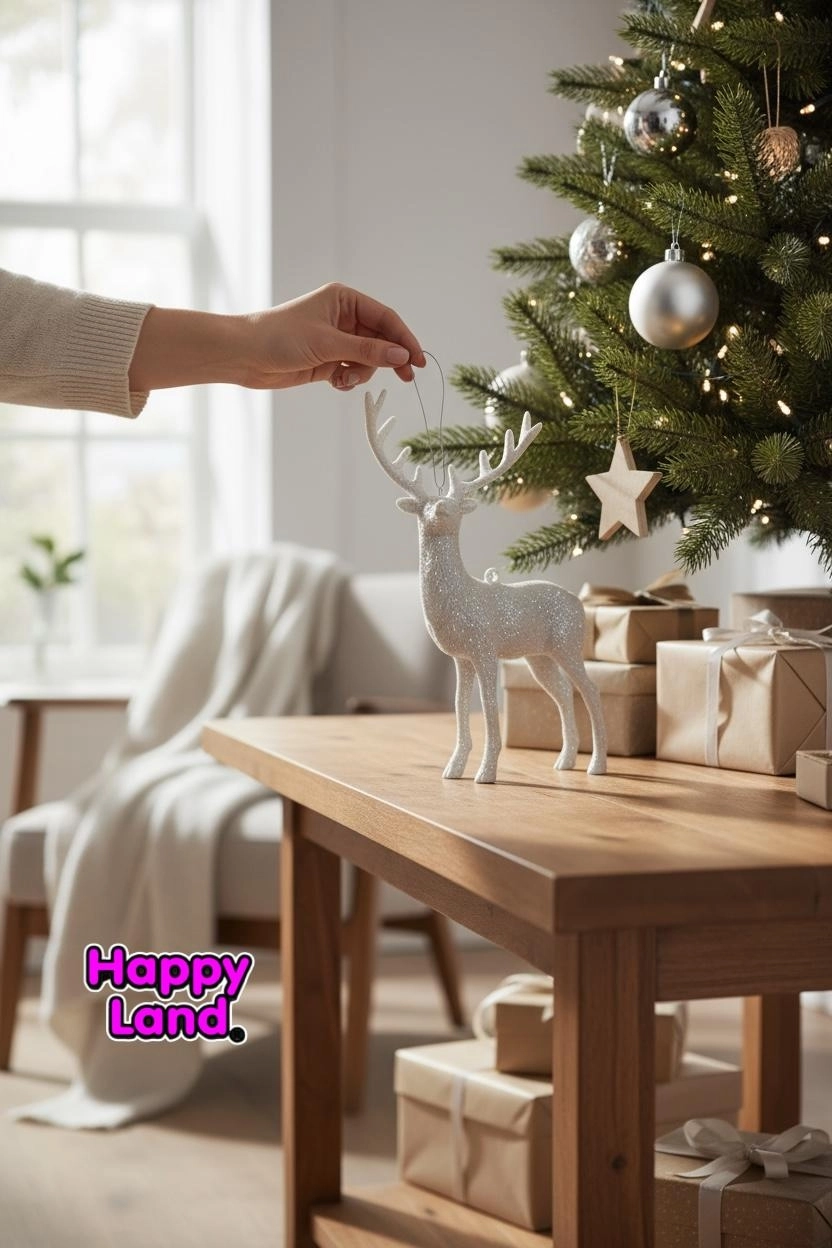 Happyland Yılbaşı Süsü Beyaz Geyik 1 adet Yılbaşı Ağacı Geyik Süs Beyaz Asma Süs 10 Cm HPY26026