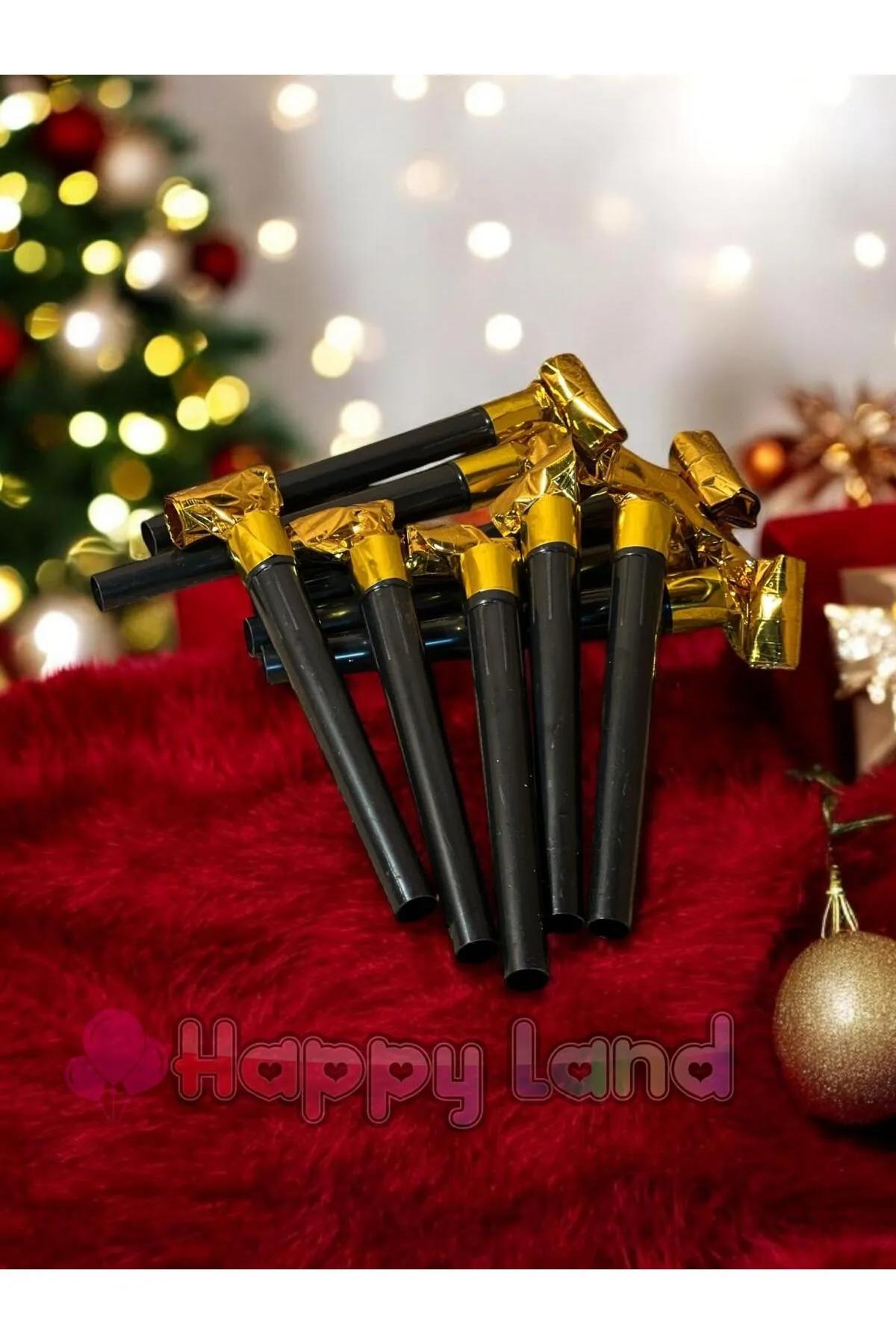 Happyland Kaynanadili Düdük Siyah Gold 10 aDET Yılbaşı Lüks Doğum Günü Parti Düdüğü