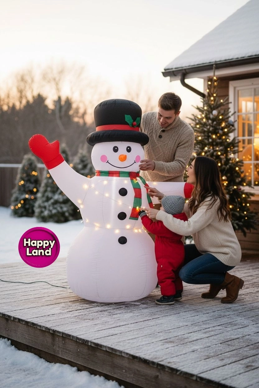 Happyland Yılbaşı Kardanadam Işıklı Şişme Dekor 120cm Ev KapıÖnü Dükkan KardanadamDekor HAPPY20251K