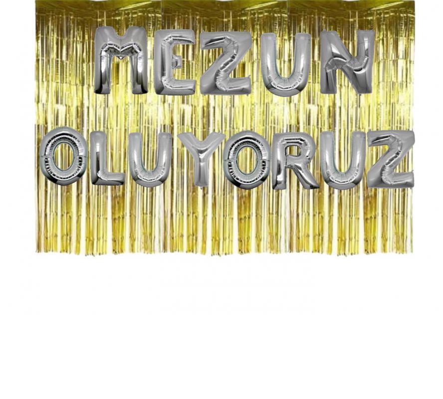 Happyland Gold Arka Fon Püsküllü Mezuniyet Kutlaması Mezun Oluyoruz Yazılı 40 cm Folyo Balon Seti Mezunlar Partisi Özel Balon Set