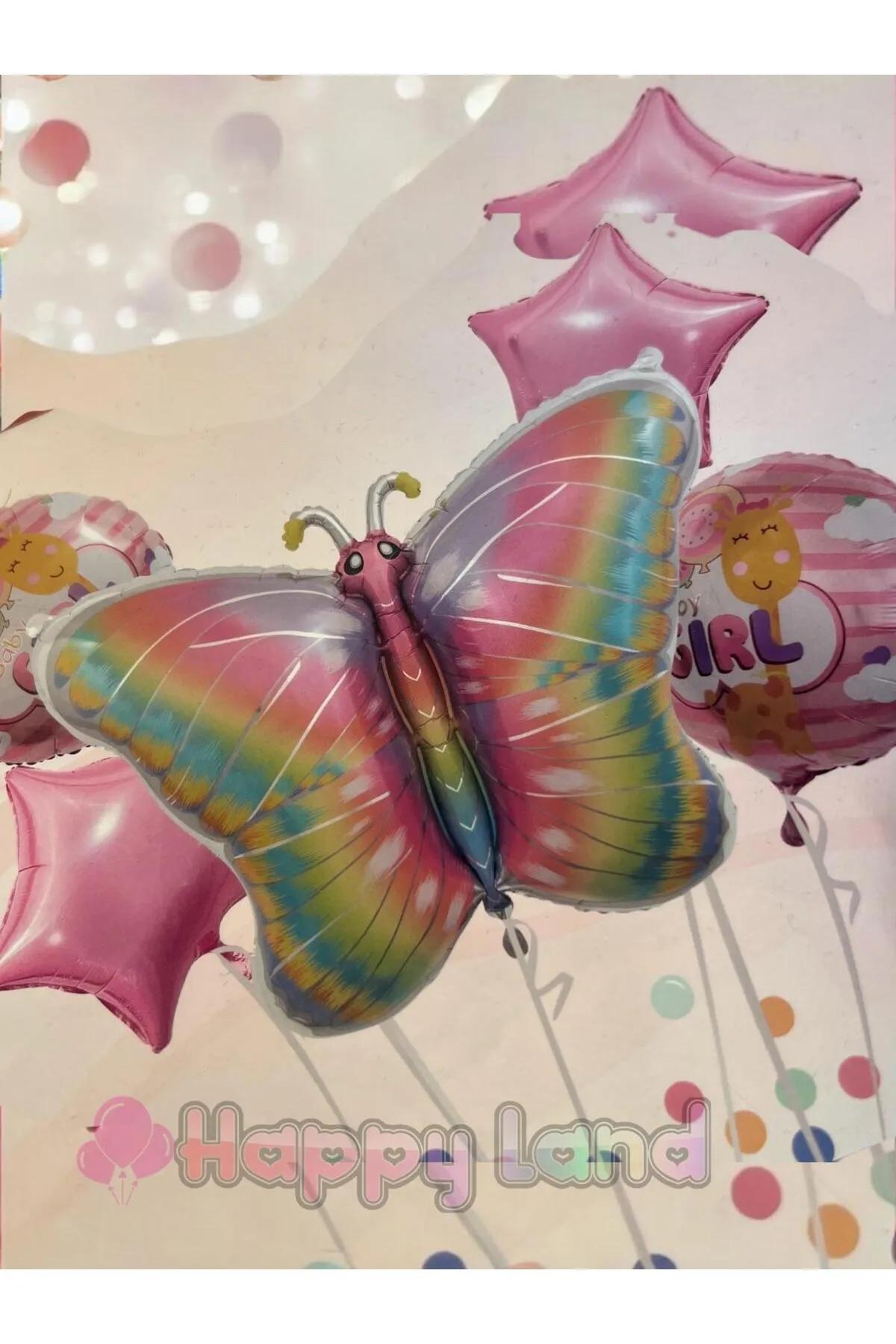 Happyland Kelebek Folyo Balon Seti 5’Lİ Pembe Kelebek Temali Doğum Günü Partisi Folyo Balonlar